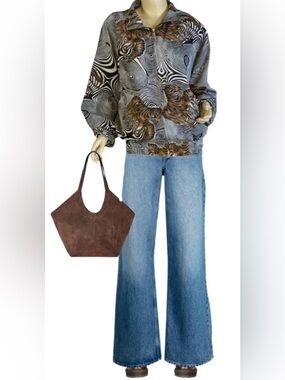 VINTAGE MARSHALL ROUSSO ZEBRA PRINT BLACK & BROWN BOMBER JACKET (L)